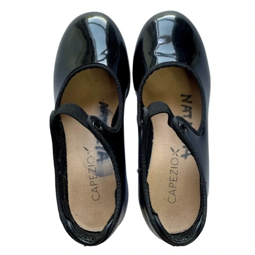 Capezio Kids Patent Leather Elastic Closure Tap Shoes Black Sz13.5